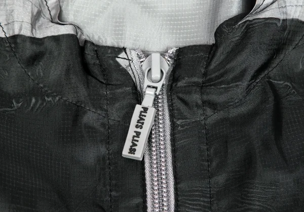 プリーツプリーズPLEATS PLEASE ルーズシルエットハーフジップフードポンチョ グレー濃淡F K-103385_004