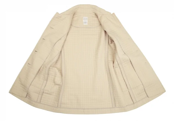 プリーツプリーズPLEATS PLEASE ブロック織りステンカラーショートコート ベージュ3 K-103386_010