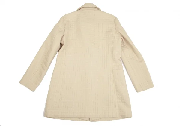 プリーツプリーズPLEATS PLEASE ブロック織りステンカラーショートコート ベージュ3 K-103386_011