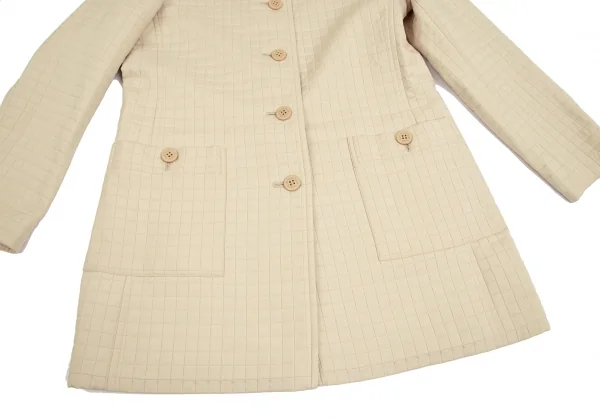 プリーツプリーズPLEATS PLEASE ブロック織りステンカラーショートコート ベージュ3 K-103386_008