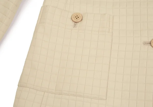 プリーツプリーズPLEATS PLEASE ブロック織りステンカラーショートコート ベージュ3 K-103386_009