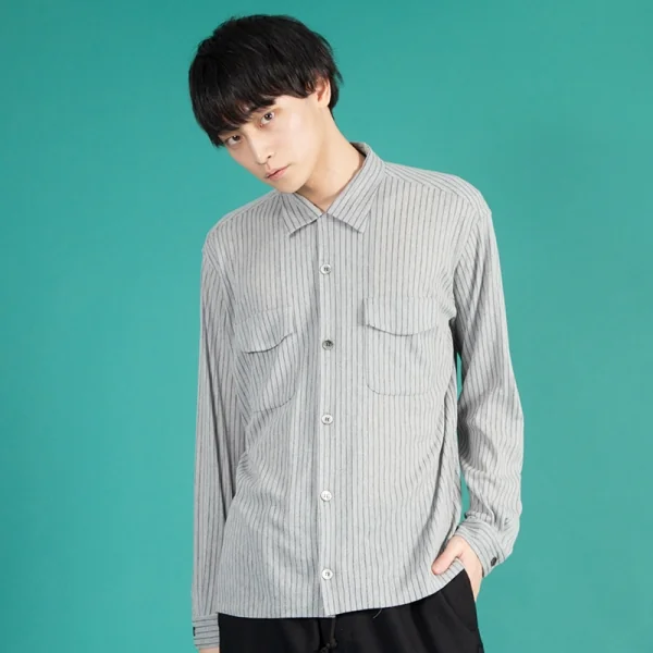 ワイズフォーメンY's for men レーヨンポリストライプオープンカラーシャツ ライトグレーM K-103389_018