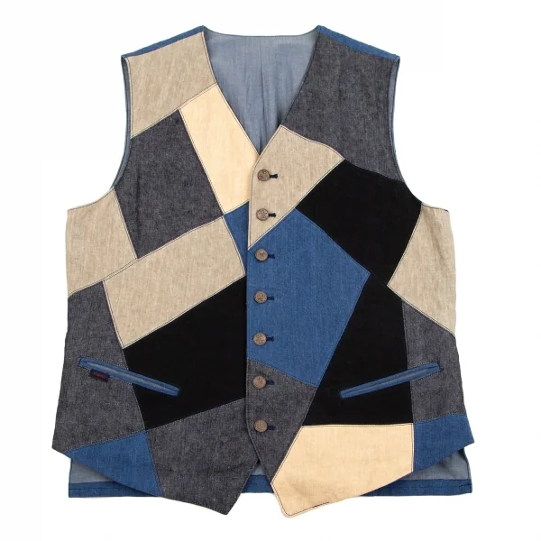 Papas Linen Patchwork Vest Blue,Beige,Black 48M K-103415_001
