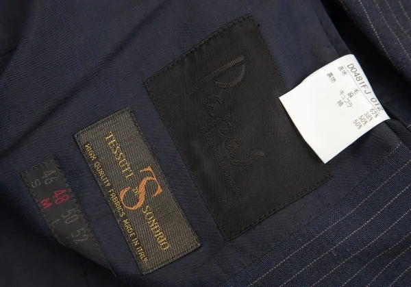 パパスPapas テッスーティディソンドリオESSUTI DI SONDRIO社ファブリックストライプ3Bジャケット 紺48M K-103421_017