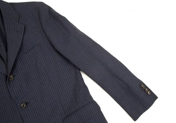 パパスPapas テッスーティディソンドリオESSUTI DI SONDRIO社ファブリックストライプ3Bジャケット 紺48M K-103421_006