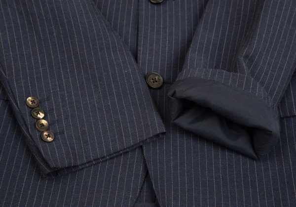 パパスPapas テッスーティディソンドリオESSUTI DI SONDRIO社ファブリックストライプ3Bジャケット 紺48M K-103421_007