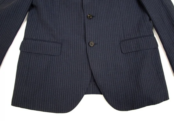 パパスPapas テッスーティディソンドリオESSUTI DI SONDRIO社ファブリックストライプ3Bジャケット 紺48M K-103421_008