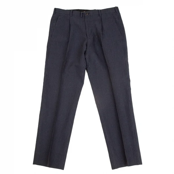 パパスPapas テッスーティディソンドリオESSUTI DI SONDRIO社ファブリックストライプスリムパンツ 紺50L K-103422_001