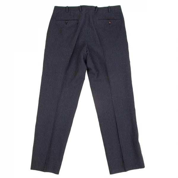パパスPapas テッスーティディソンドリオESSUTI DI SONDRIO社ファブリックストライプスリムパンツ 紺50L K-103422_010