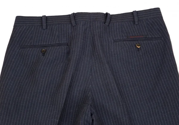 パパスPapas テッスーティディソンドリオESSUTI DI SONDRIO社ファブリックストライプスリムパンツ 紺50L K-103422_011