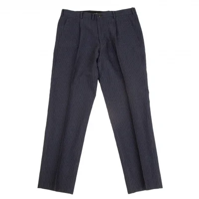 パパスPapas テッスーティディソンドリオESSUTI DI SONDRIO社ファブリックストライプスリムパンツ 紺