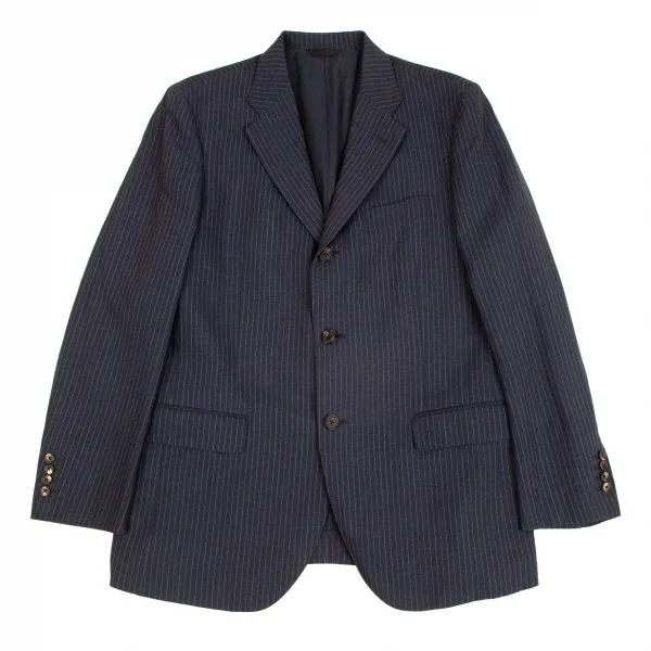パパスPapas テッスーティディソンドリオESSUTI DI SONDRIO社ファブリックストライプセットアップスーツ 紺48M・50L K-103423_002