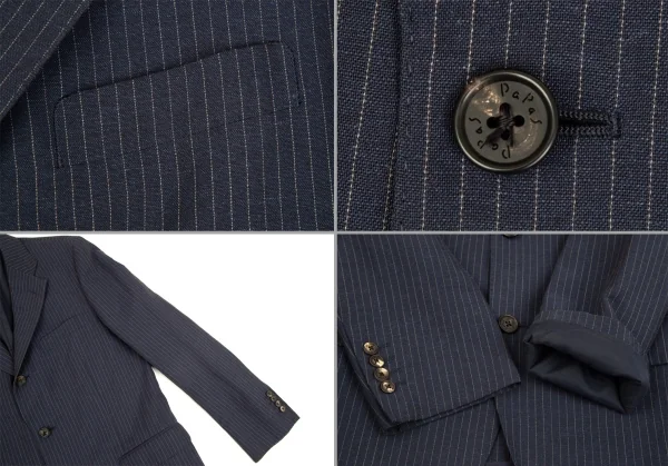 パパスPapas テッスーティディソンドリオESSUTI DI SONDRIO社ファブリックストライプセットアップスーツ 紺48M・50L K-103423_005