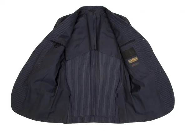 パパスPapas テッスーティディソンドリオESSUTI DI SONDRIO社ファブリックストライプセットアップスーツ 紺48M・50L K-103423_007