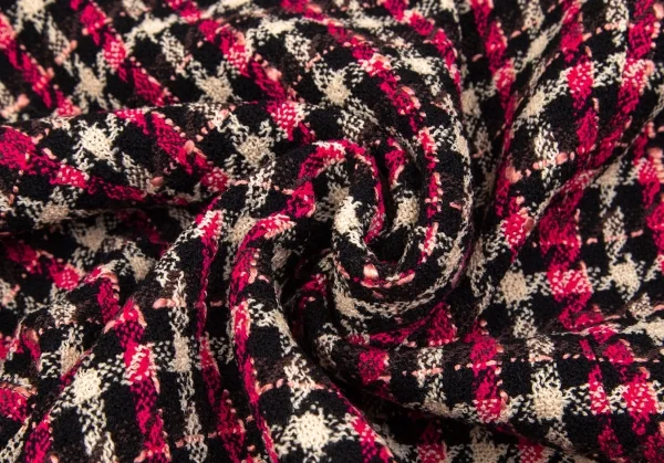 ソニアリキエルSONIA RYKIEL ウールナイロンツイードチェック1Bジャケット 黒オフピンク40 K-103437_013