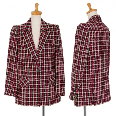 ソニアリキエルSONIA RYKIEL ウールナイロンツイードチェック1Bジャケット 黒オフピンク
