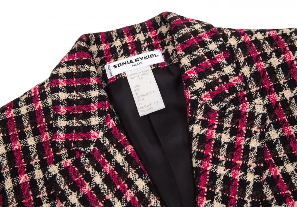 ソニアリキエルSONIA RYKIEL ウールナイロンツイードチェック1Bジャケット 黒オフピンク40 K-103437_004