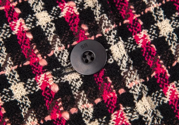 ソニアリキエルSONIA RYKIEL ウールナイロンツイードチェック1Bジャケット 黒オフピンク40 K-103437_005