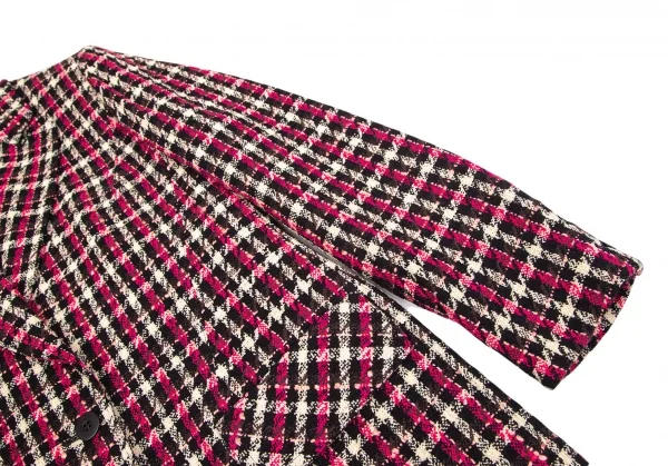 ソニアリキエルSONIA RYKIEL ウールナイロンツイードチェック1Bジャケット 黒オフピンク40 K-103437_006