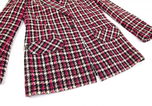 ソニアリキエルSONIA RYKIEL ウールナイロンツイードチェック1Bジャケット 黒オフピンク40 K-103437_008