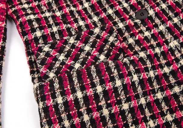 ソニアリキエルSONIA RYKIEL ウールナイロンツイードチェック1Bジャケット 黒オフピンク40 K-103437_009
