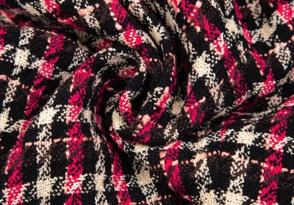 ソニアリキエルSONIA RYKIEL ウールナイロンツイードチェック1Bセットアップスーツ 黒オフピンク40・38 K-103439_019