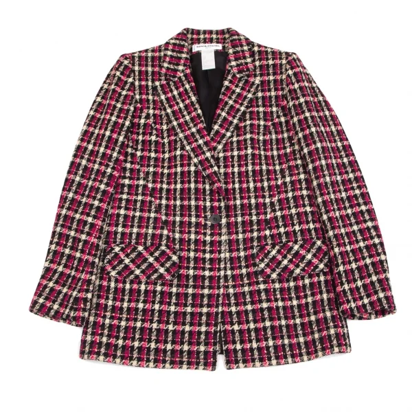 ソニアリキエルSONIA RYKIEL ウールナイロンツイードチェック1Bセットアップスーツ 黒オフピンク40・38 K-103439_003