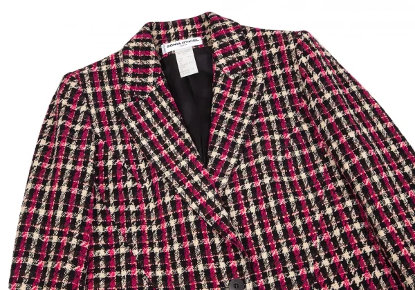ソニアリキエルSONIA RYKIEL ウールナイロンツイードチェック1Bセットアップスーツ 黒オフピンク40・38 K-103439_004