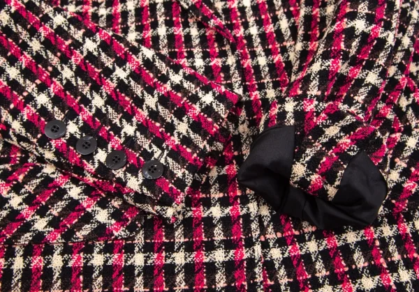 ソニアリキエルSONIA RYKIEL ウールナイロンツイードチェック1Bセットアップスーツ 黒オフピンク40・38 K-103439_007