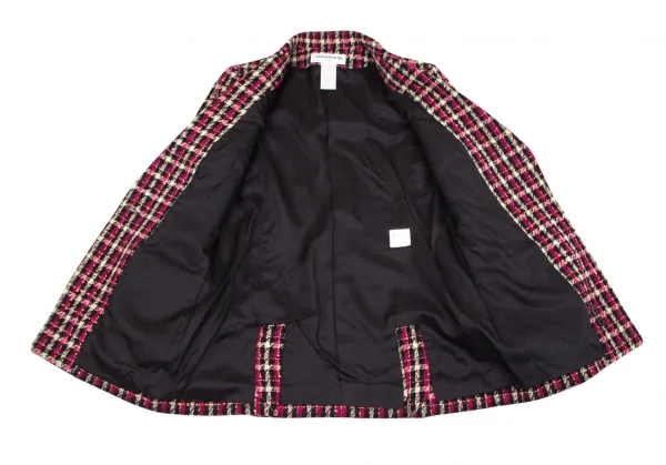 ソニアリキエルSONIA RYKIEL ウールナイロンツイードチェック1Bセットアップスーツ 黒オフピンク40・38 K-103439_009