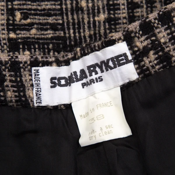 ソニアリキエルSONIA RYKIEL ウールナイロンツイードネップチェックパンツ 黒グレー38 K-103440_012