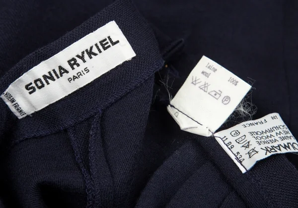 ソニアリキエルSONIA RYKIEL ウールロゴ金ボタンサイドジップテーパードパンツ 紺38 K-103443_010