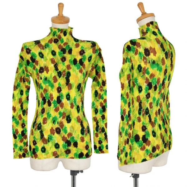 ISSEY MIYAKE Pleats Flower Printed High Neck Top Yellow M K-103451_001