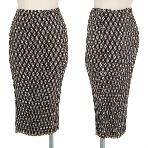 イッセイミヤケISSEY MIYAKE プリーツ切りっぱなしチェックスカート 茶オフL K-103454_001
