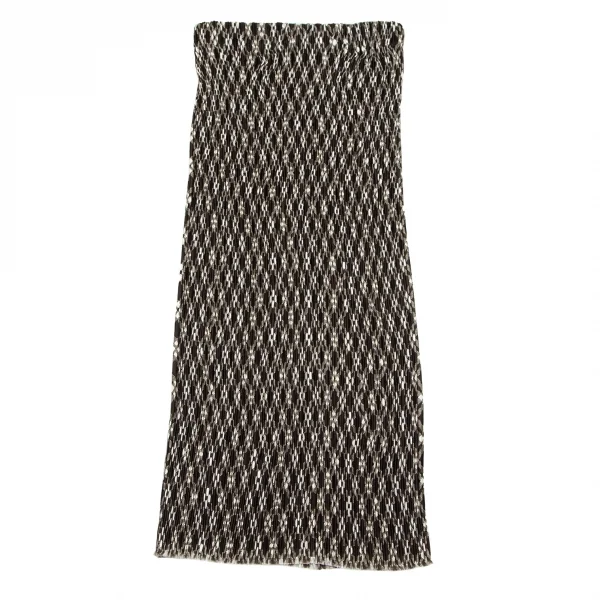 イッセイミヤケISSEY MIYAKE プリーツ切りっぱなしチェックスカート 茶オフL K-103454_002