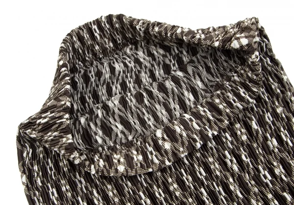 イッセイミヤケISSEY MIYAKE プリーツ切りっぱなしチェックスカート 茶オフL K-103454_003