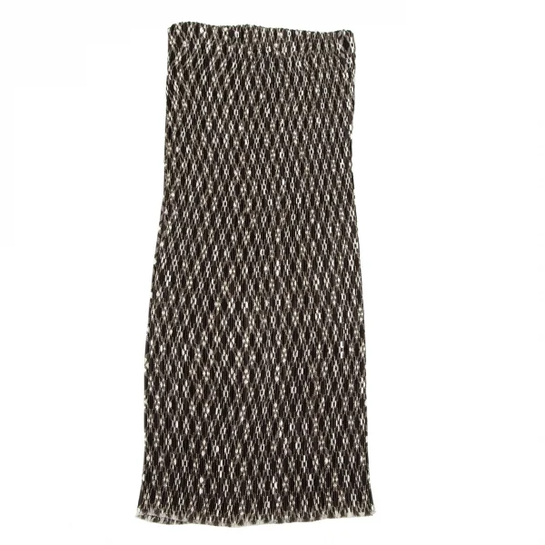イッセイミヤケISSEY MIYAKE プリーツ切りっぱなしチェックスカート 茶オフL K-103454_007