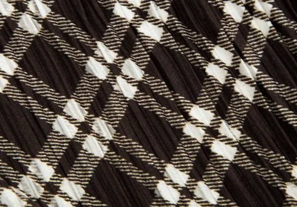 イッセイミヤケISSEY MIYAKE プリーツ切りっぱなしチェックスカート 茶オフL K-103454_008