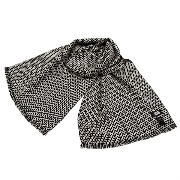 ヴェリーVERRI ウールシルク柄織りストール 黒白 K-103492_001