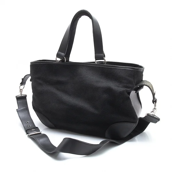 ヨウジヤマモト プールオムYohji Yamamoto POUR HOMME レザー切替リネンキャンバス2wayバッグ 黒 K-103500_001