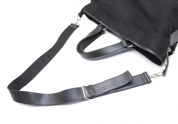 ヨウジヤマモト プールオムYohji Yamamoto POUR HOMME レザー切替リネンキャンバス2wayバッグ 黒 K-103500_011