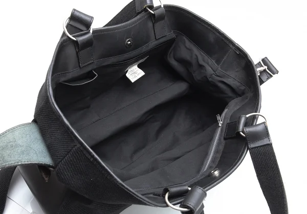 ヨウジヤマモト プールオムYohji Yamamoto POUR HOMME レザー切替リネンキャンバス2wayバッグ 黒 K-103500_013