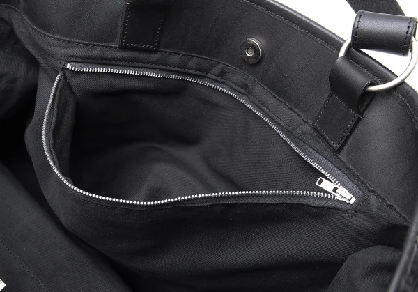 ヨウジヤマモト プールオムYohji Yamamoto POUR HOMME レザー切替リネンキャンバス2wayバッグ 黒 K-103500_014