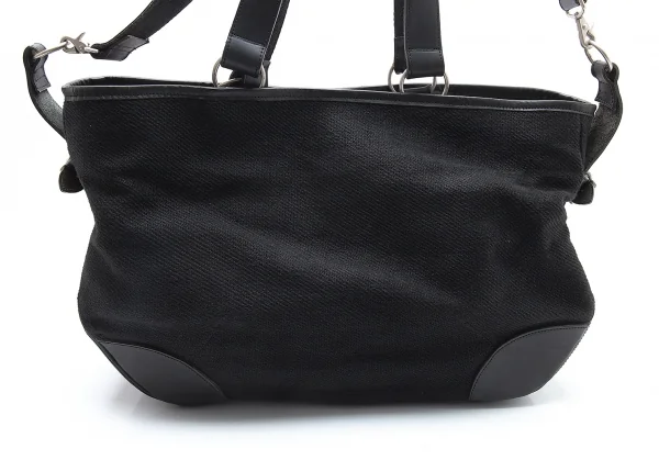 ヨウジヤマモト プールオムYohji Yamamoto POUR HOMME レザー切替リネンキャンバス2wayバッグ 黒 K-103500_002