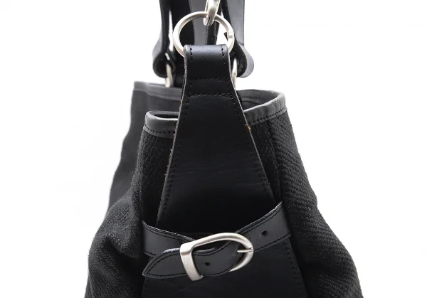 ヨウジヤマモト プールオムYohji Yamamoto POUR HOMME レザー切替リネンキャンバス2wayバッグ 黒 K-103500_004
