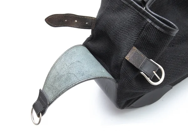 ヨウジヤマモト プールオムYohji Yamamoto POUR HOMME レザー切替リネンキャンバス2wayバッグ 黒 K-103500_005