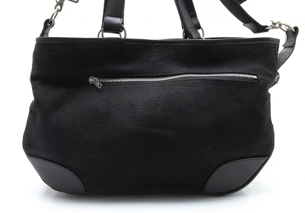 ヨウジヤマモト プールオムYohji Yamamoto POUR HOMME レザー切替リネンキャンバス2wayバッグ 黒 K-103500_006