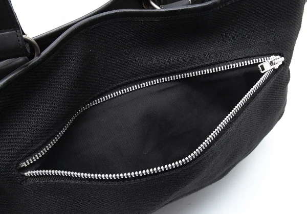 ヨウジヤマモト プールオムYohji Yamamoto POUR HOMME レザー切替リネンキャンバス2wayバッグ 黒 K-103500_007