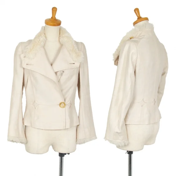 エイスA ファー切替リネン変形ライダースジャケット ベージュ1 K-103507_001