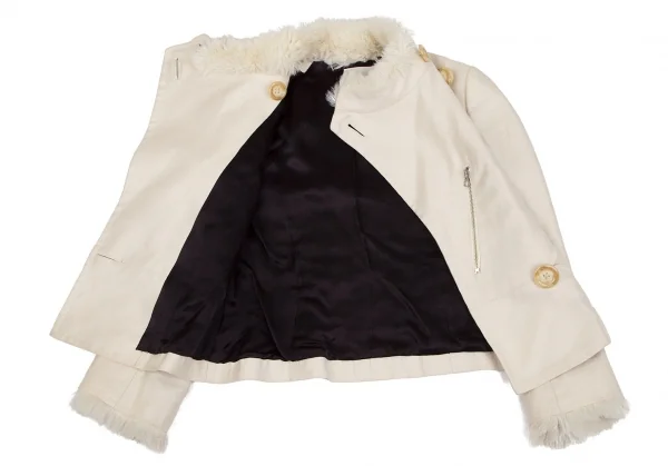 エイスA ファー切替リネン変形ライダースジャケット ベージュ1 K-103507_011